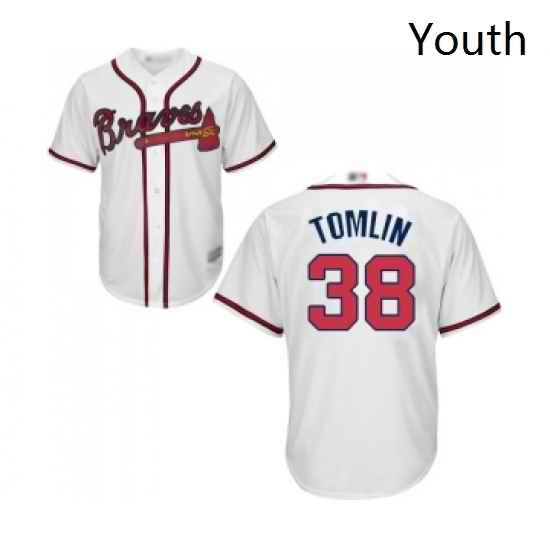 Youth Atlanta Braves 38 Josh Tomlin Replica White Home Cool Base Baseball Jersey